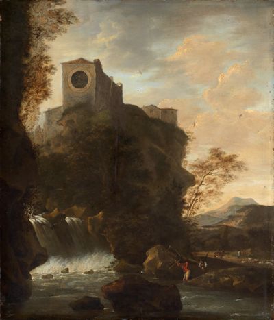 Willem Heusch - Italienische Landschaft mit Wasserfall
