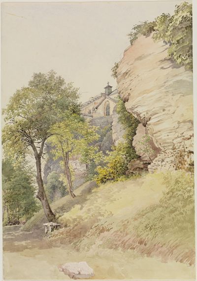 Franz von Pfeuffer - Von Felsen gesäumter Weg unterhalb des Klosters St. Odilien im Elsass