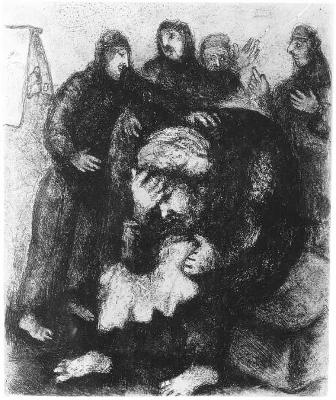 Marc Chagall - Jakob mit dem blutigen Rock Josephs (Jacob ayant reconnu la tunique de Joseph...)
