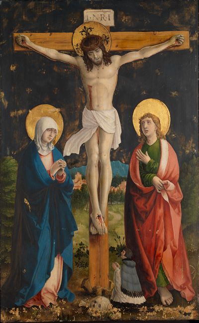 Oberrheinischer Meister - Christus am Kreuz zwischen Maria und Johannes