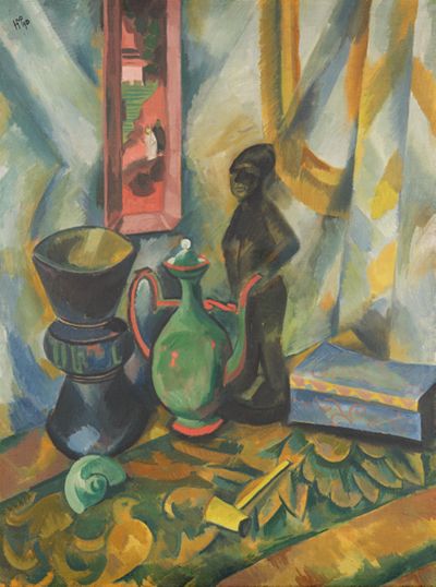 Max Pechstein - Stilleben mit Vase, maurischer Kanne und Holzfigur