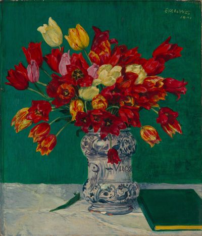 Emil Rudolf Weiß - Rote Tulpen in Fayencekrug