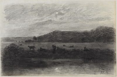 Jean François Millet (1814) - Flusslandschaft mit Viehweide bei Vollmond