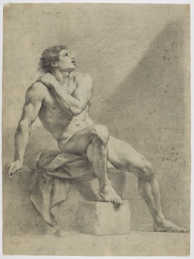 Anton Raphael Mengs - Sitzender männlicher Akt, schräg nach rechts, aufschauend