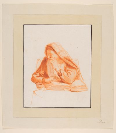 Maria Katharina Prestel - Alte Frau, vor einem aufgeschlagenem Buch sitzend