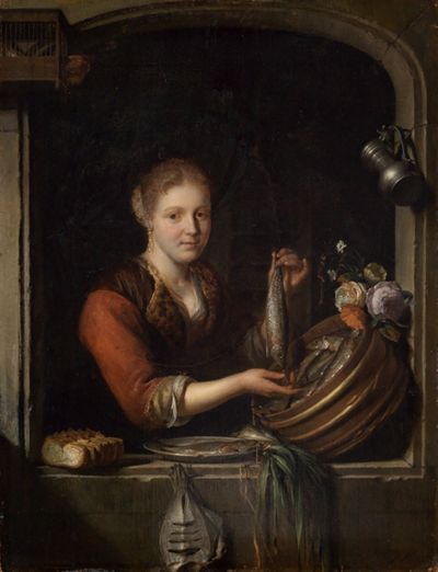 Carel de Moor (1655) - Die Fischhändlerin