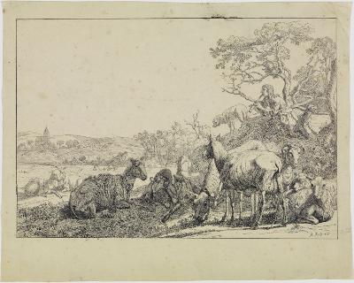 Rudolph Kuntz - Schafherde mit flötendem Hirten