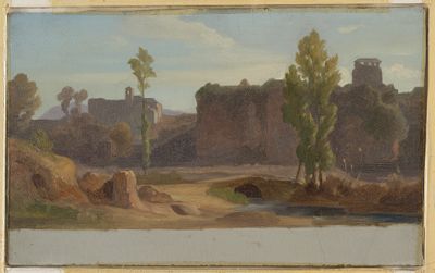 Wilhelm Klose - Italienische Landschaft mit Gebäuden am Fluss