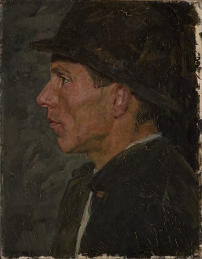 Ludwig Schmid-Reutte - Kopf eines Bauern mit Hut im Profil