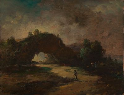 Christian Wilhelm Ernst Dietrich - Landschaft mit einem von Buschwerk überwachsenen Felsenbogen