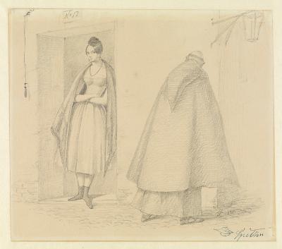 Carl Spitzweg - Der Mönch und das Mädchen in der Tür