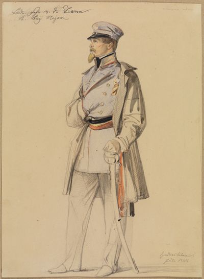 Feodor Dietz - Ludwig Freiherr v. d. Tann, K. Bay. Major, stehend nach links (Album von Studien [...] aus dem Schleswig-Holsteinischen Kriege (1848-1850), enthaltend circa 80 Blätter; D Fünf Porträtstudien: Blatt 25)