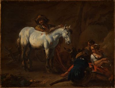 Nicolaes Berchem - Ein Mann mit einem Schimmel