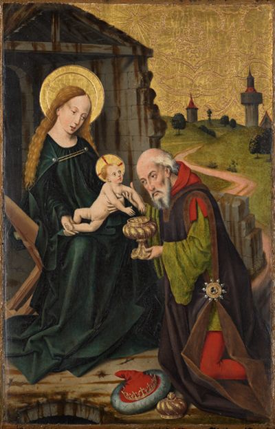 Friedrich Herlin (1425) - Anbetung der Könige, linke Hälfte