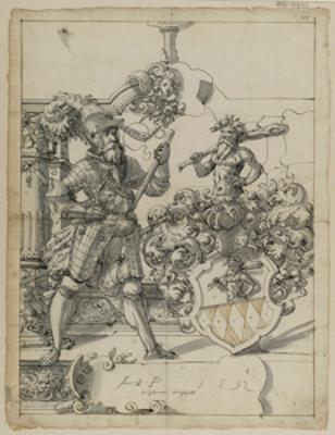 Hans Jakob Plepp - Riss mit Hauptmann als Schildbegleiter und Wappen Holzhalb