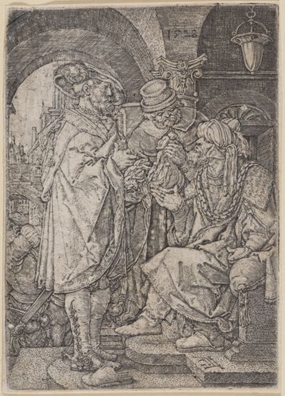 Heinrich Aldegrever - Joseph lässt seinen Brüdern Getreide verkaufen (Geschichte Josephs)