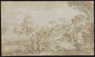 Anonym (F) - Landschaft mit Tempel