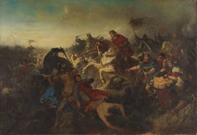 August Vischer - Berthold IV. von Zähringen besiegt als Feldherr Kaiser Barbarossas im März die die Mailänder in der Schlacht an der Adda