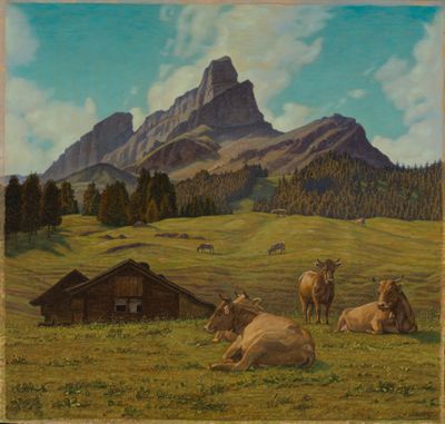 August Gebhard - Siesta (Hochgebirgslandschaft mit Kühen)