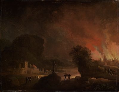 Christian Wilhelm Ernst Dietrich - Nächtliche Landschaft mit brennender Stadt