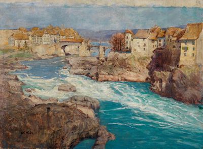 Wilhelm Volz - Blick auf Laufenburg mit den Rheinschnellen im Vorfrühling
