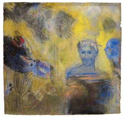 Odilon Redon - Weibliche Halbfigur mit großer Blüte und Profilkopf