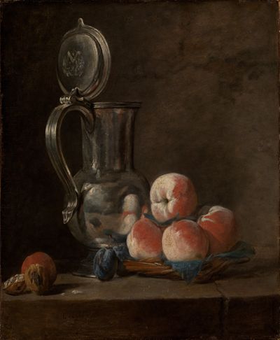 Jean Siméon Chardin - Stillleben mit Zinnkrug und Pfirsichen