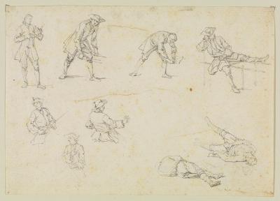 Georg Philipp Rugendas (1666) - Neun Männer, darunter zwei Liegende (Bewegungsstudien)