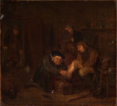 Egbert van Heemskerck (1634) - Arzt, einem Mann das Bein verbindend