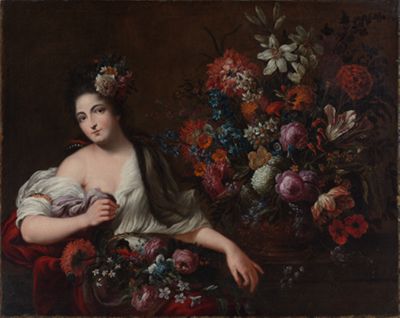 Gaspar Peeter Verbruggen - Dame mit Blumenstillleben