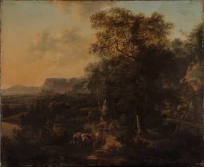Holländischer Meister - Südliche Landschaft mit Maultiertreiber (in der Art von Jan Both)