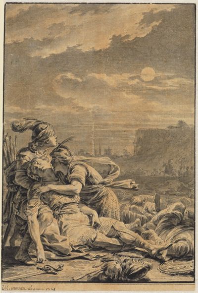 Jean Michel Moreau le Jeune - Medor und Cloridan finden auf dem Schlachtfeld den Leichnam Dardinells