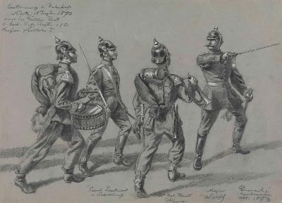 Wilhelm Emelé - Soldatengruppe mit Trommler und Trompeter