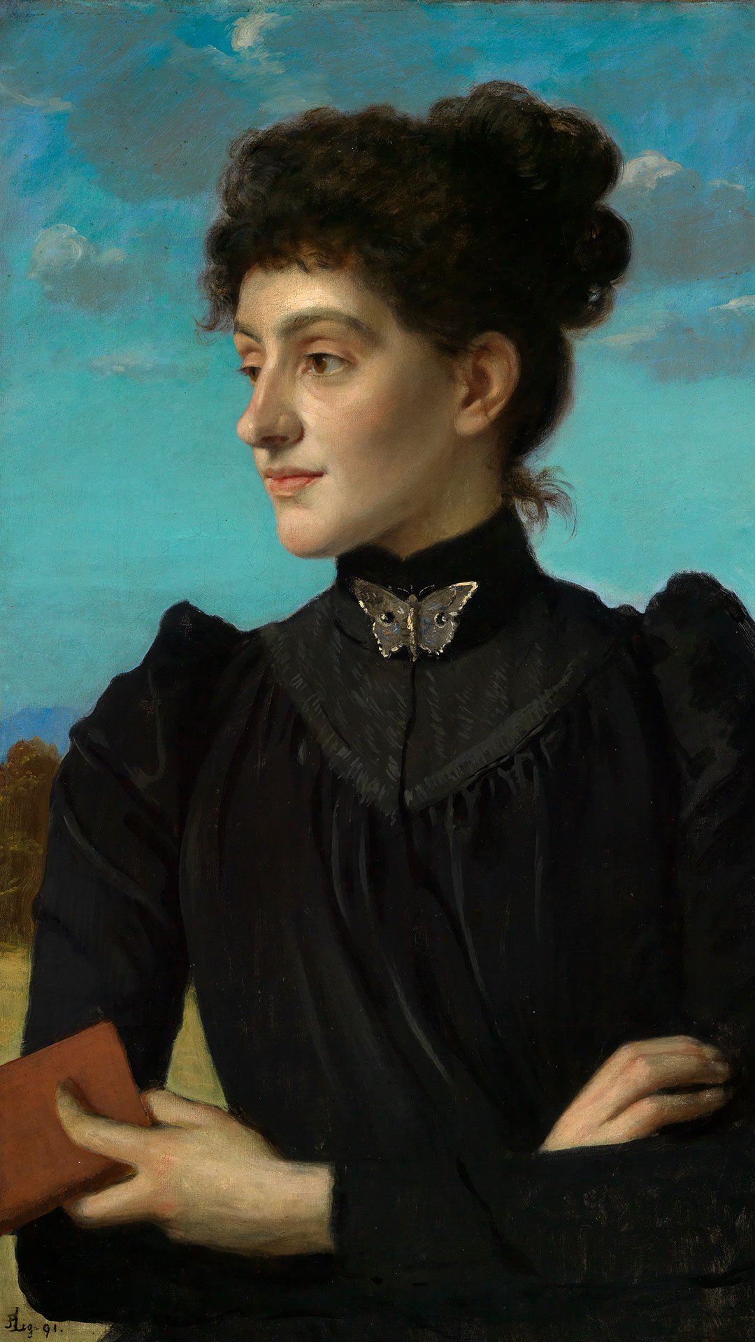 Abbildung Albert Langs Gemälde einer jungen Frau in einem schwarzen Kleid.