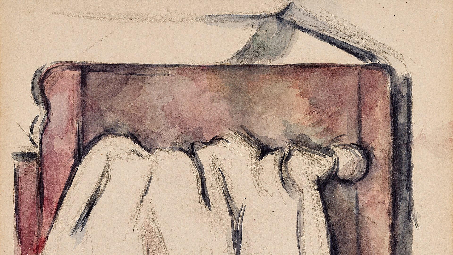 Abbildung des Werks "Toilettentisch" des Künstlers Paul Cézanne, das in der Ausstellung "Cézannes Handtuch" vom 29. Oktober 2017 bis 11. Februar 2018 in der Jungen Kunsthalle Karlsruhe zu sehen war.