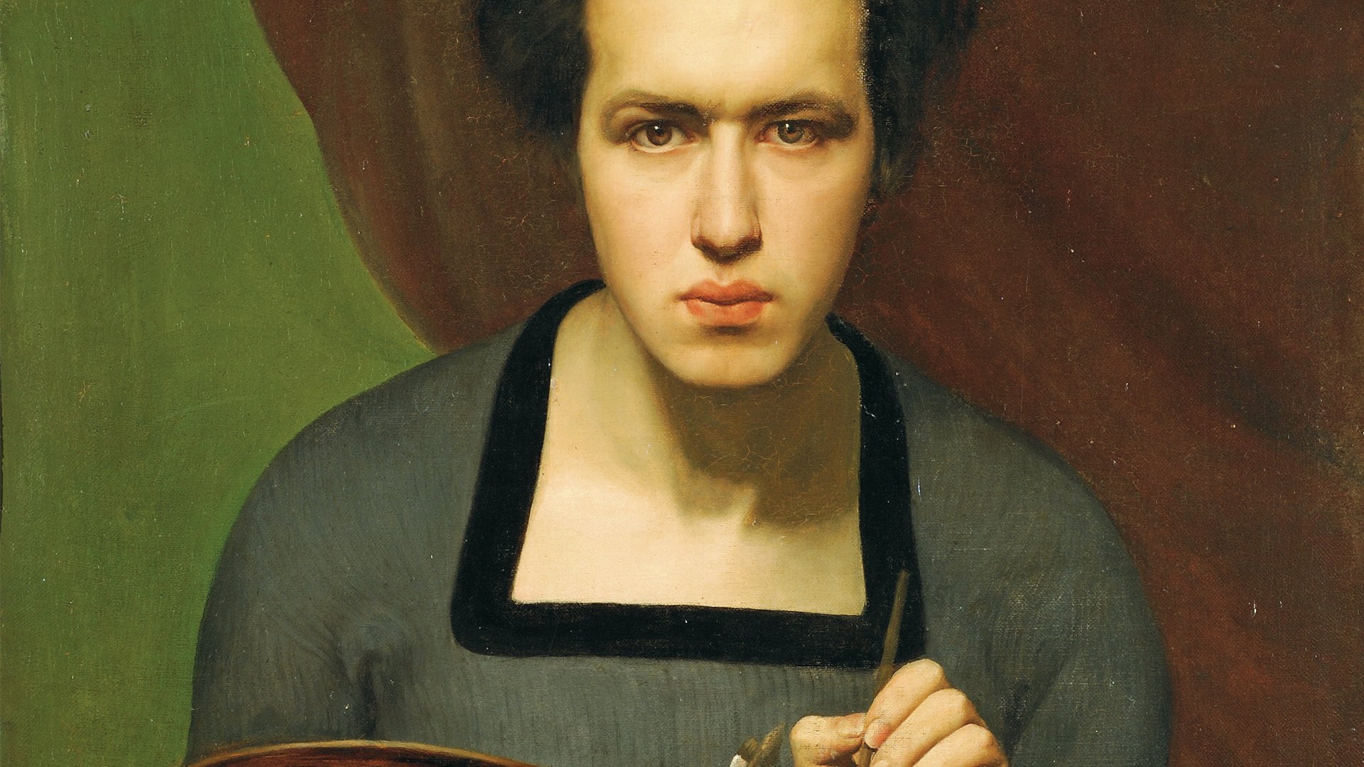Abbildung des Selbstporträts von Louis Janmot aus dem Jahr 1832, das in der Ausstellung "Ich bin hier" vom 31. Oktober 2015 bis 31. Januar 2016 in der Staatlichen Kunsthalle Karlsruhe zu sehen war.