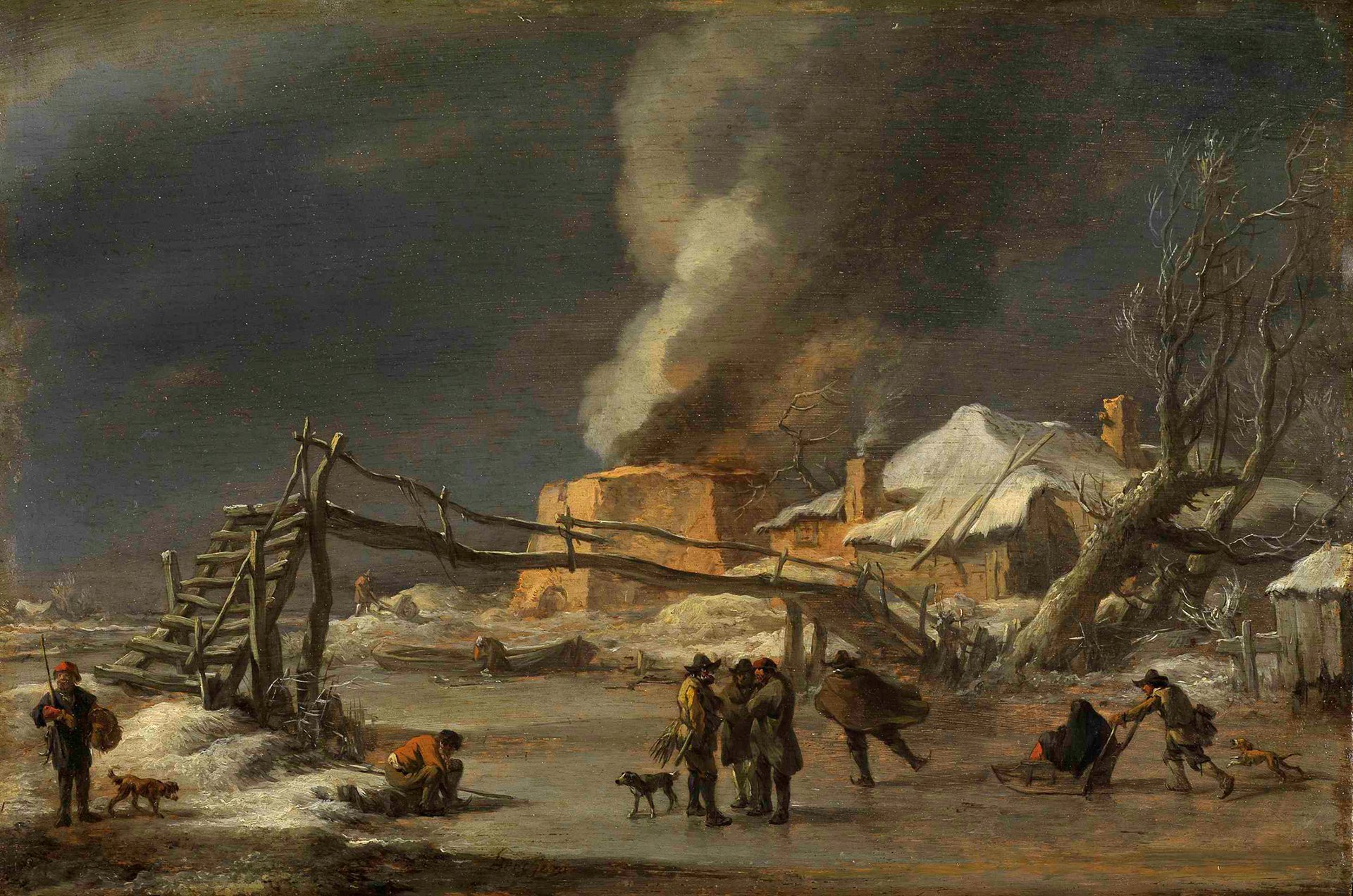 Abbildung des Werks "Winterlandschaft mit Kalkofen" von Nicolaes Berchem aus dem Jahr 1665/70, das in der Ausstellung "Die Meister-Sammlerin" vom 30. Mai bis 6. September 2015 in der Staatlichen Kunsthalle Karlsruhe zu sehen war.