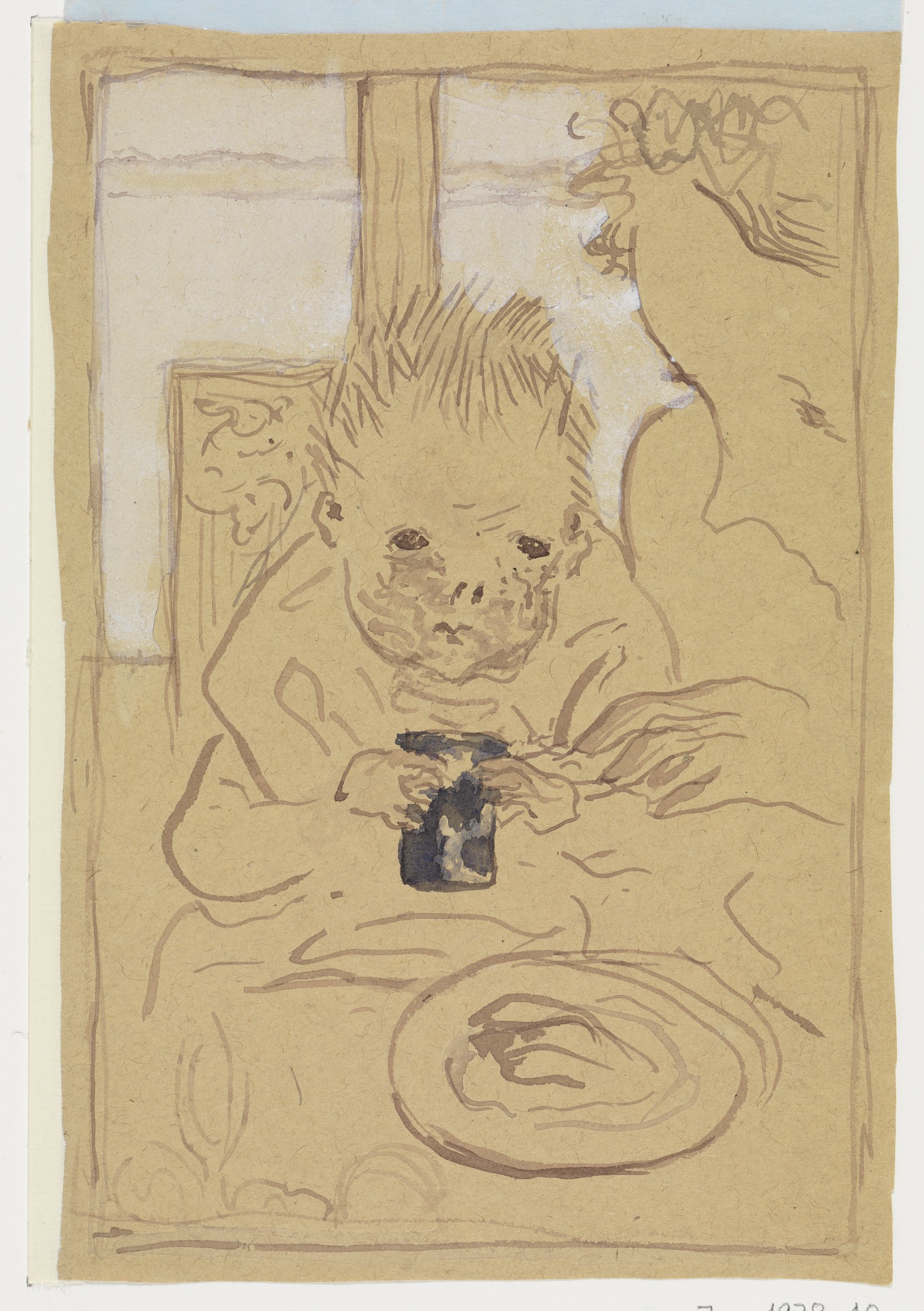 Illustration of the work Mother and Child by Pierre Bonnard, created in 1893/94 from the collection of the Kunsthalle Karlsruhe. The picture is very abstract but you can see a child sitting with an object in his hand.