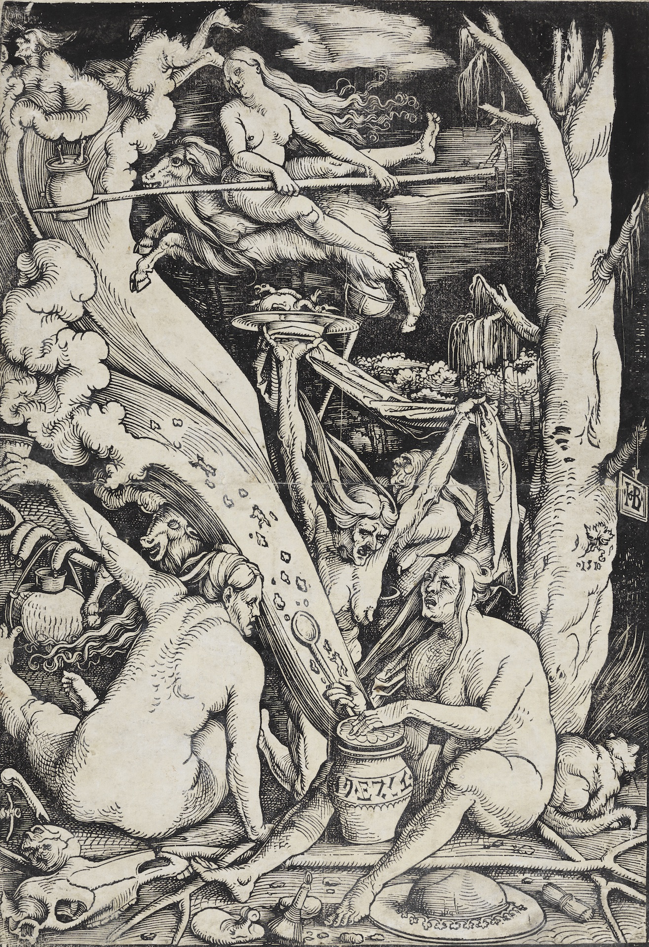 Abbildung des Holzschnittes Die Hexen von Hans Baldung Grien