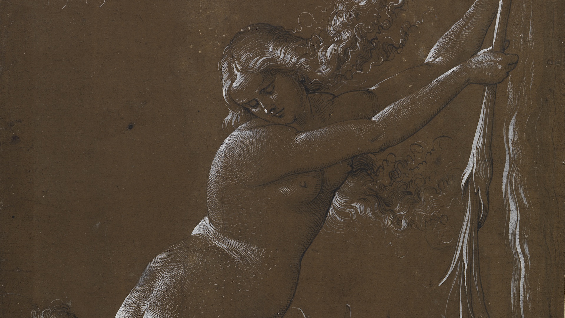 Abbildung von Hans Baldung Griens Werk Nackte junge Hexe und fischgestaltiger Drache