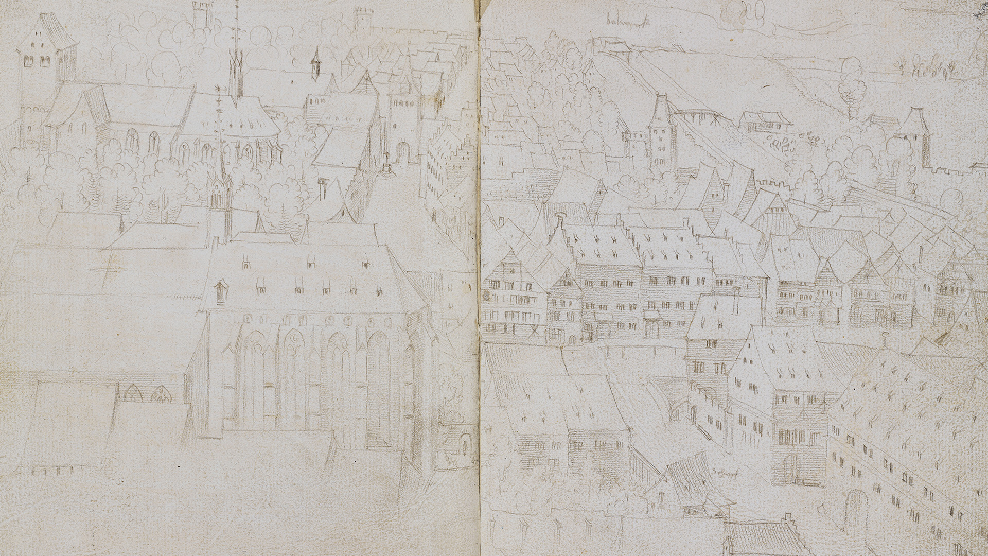 Zeichnung des Blicks über Straßburg aus Hans Baldung Griens Skizzenbuch