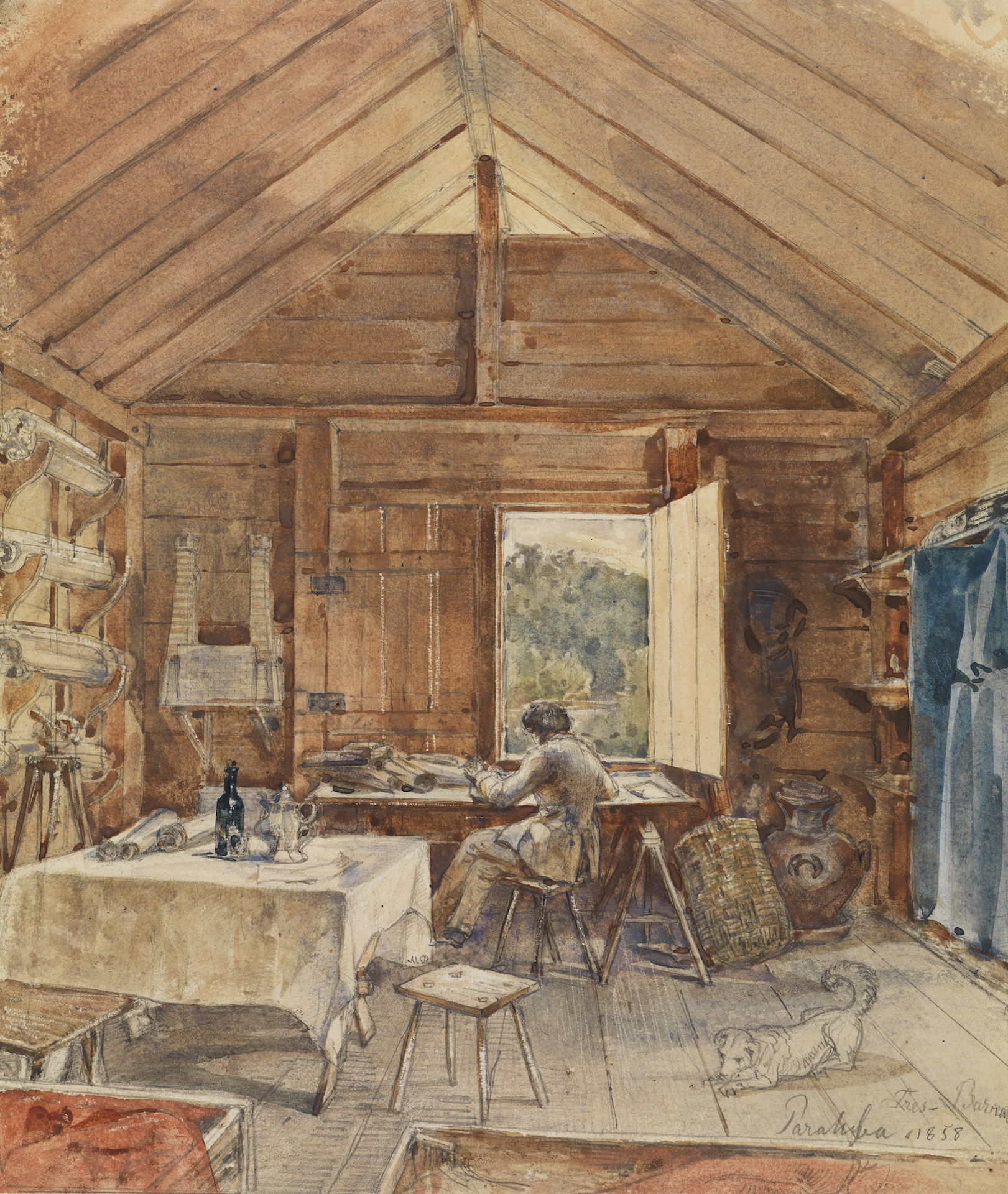 Abbildung von Ferdinand Kellers Interieur mit Mann am Schreibtisch
