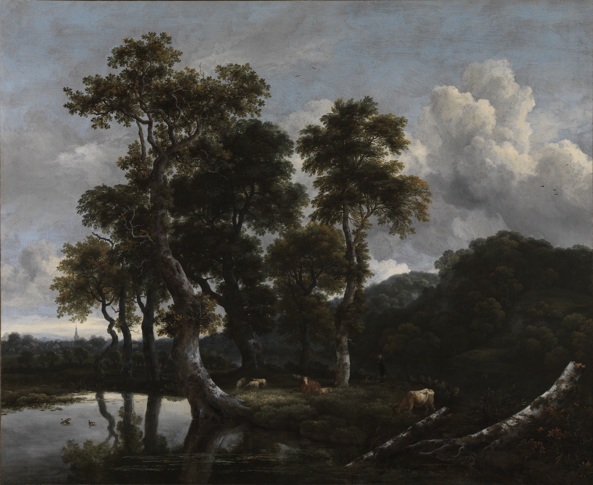Ruisdaels Landschaftsgemälde Große Baumgruppe am Wasser
