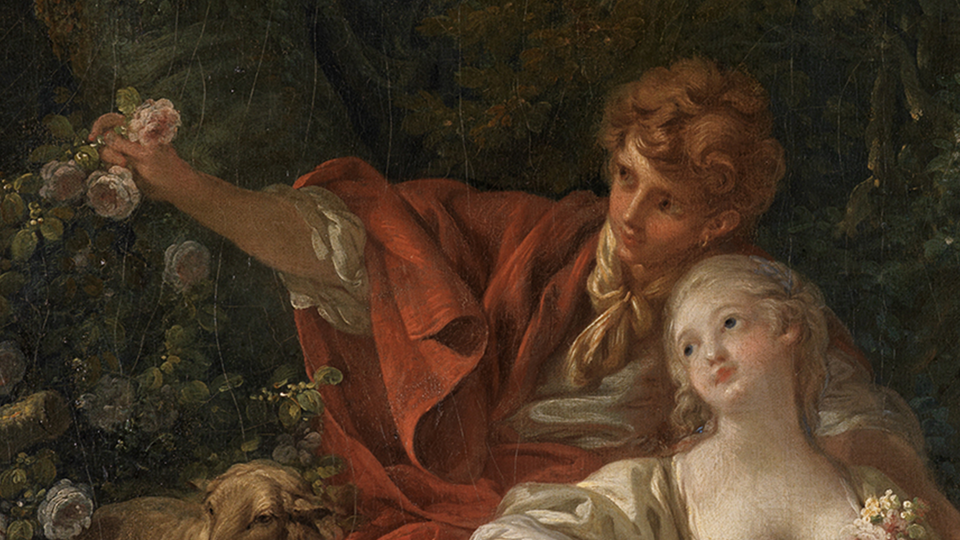 Catalog François BoucherDetail of François Boucher's painting Shepherd and Shepherdess, in which a couple is staged in nature surrounded by flowers