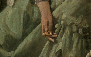 Gebäckkringel im Detailausschnitt des Gemäldes Das gelehrige Hündchen von François Boucher.