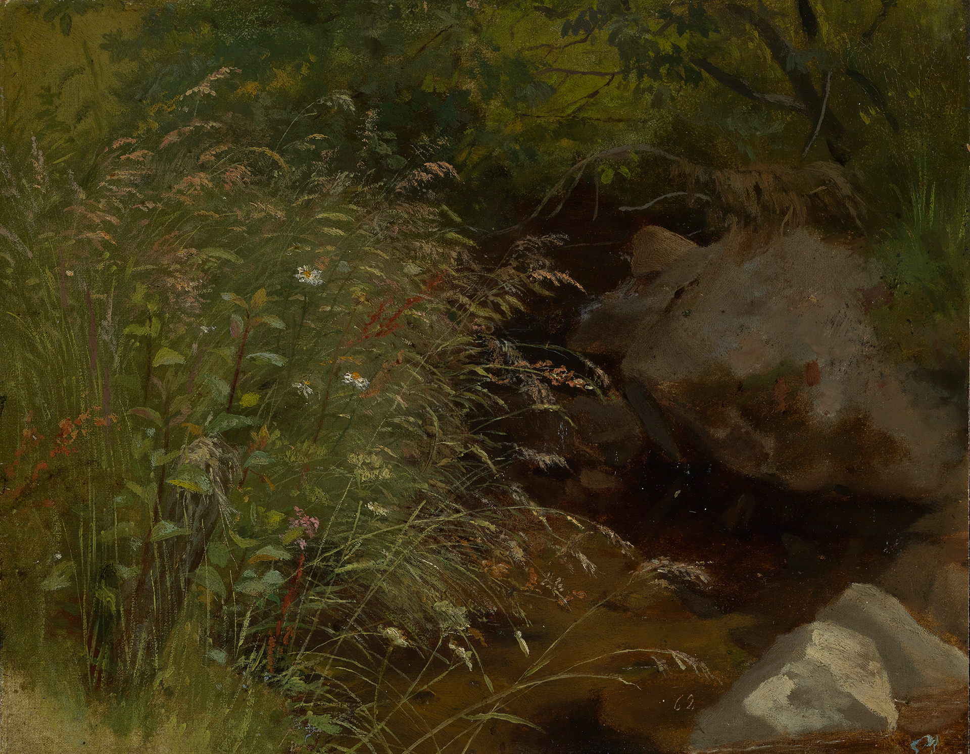Auf Hans Thomas Gemälde ist neben den Gräsern ein kleiner Bach zu sehen.