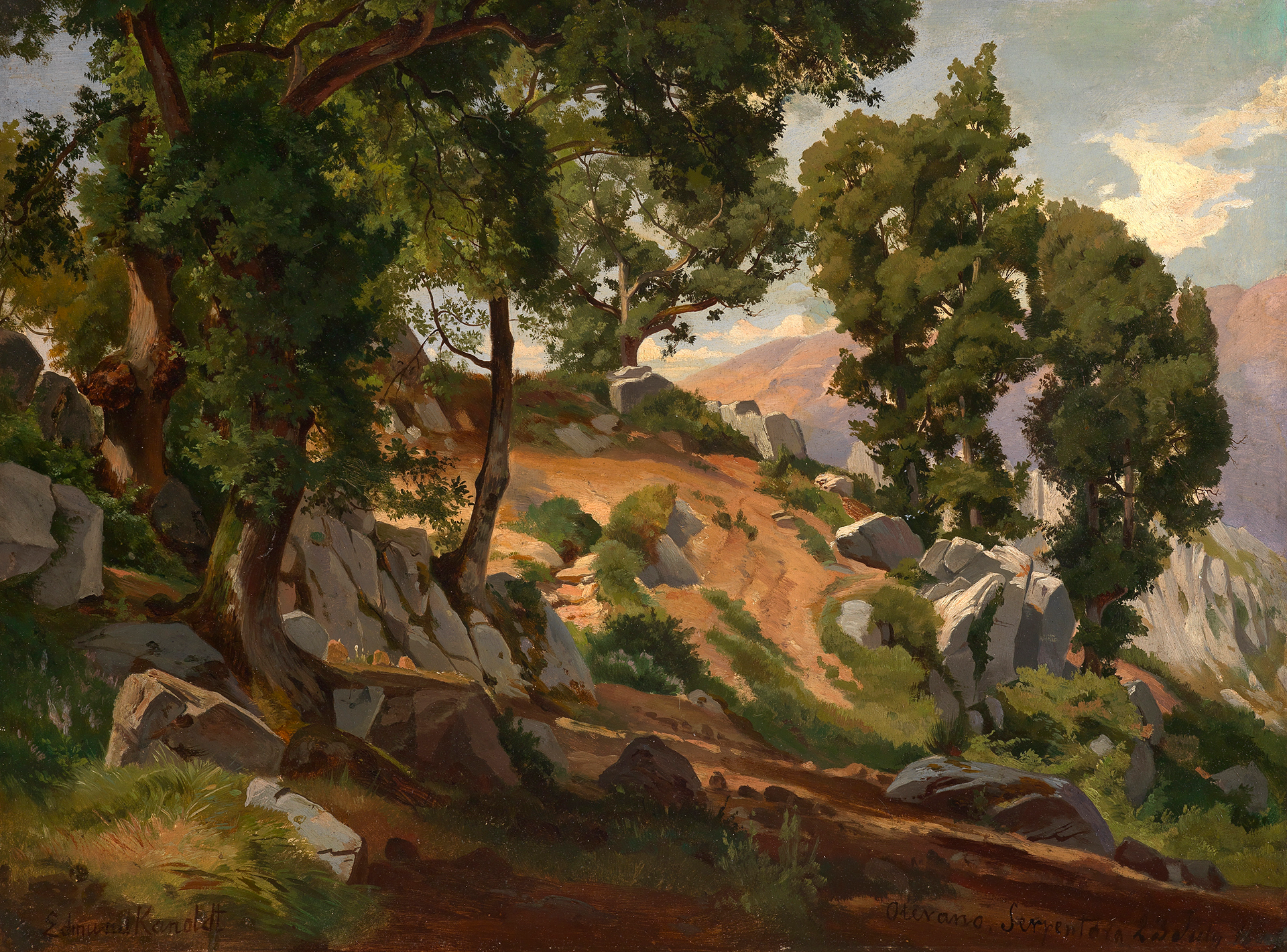 Gemälde des Malers Edmund Friedrich Kanoldt, das das italienische Steineichenwäldchen Serpentara zeigt