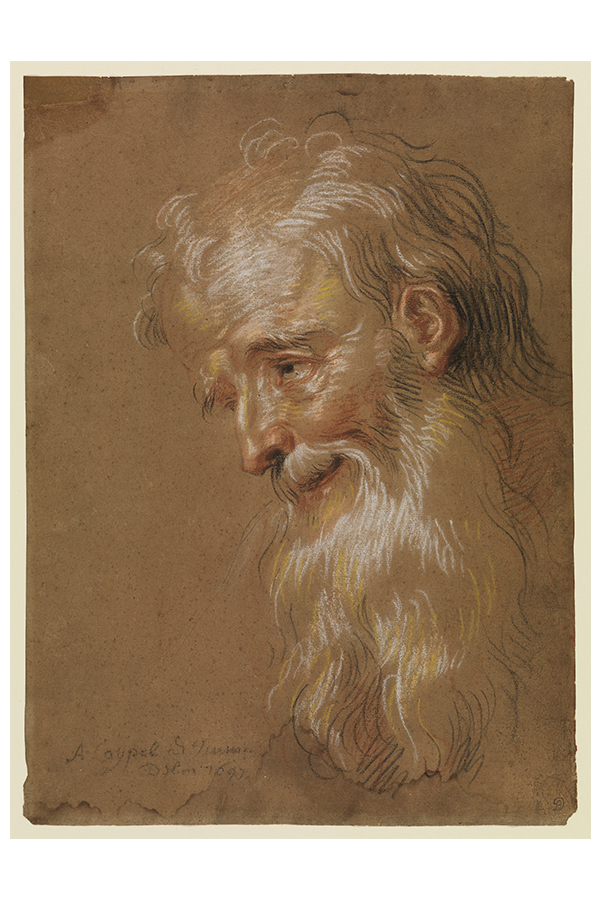 Zeichnung Kopf eines bärtigen alten Mannes von Antoine Coypel, entstanden 1697.