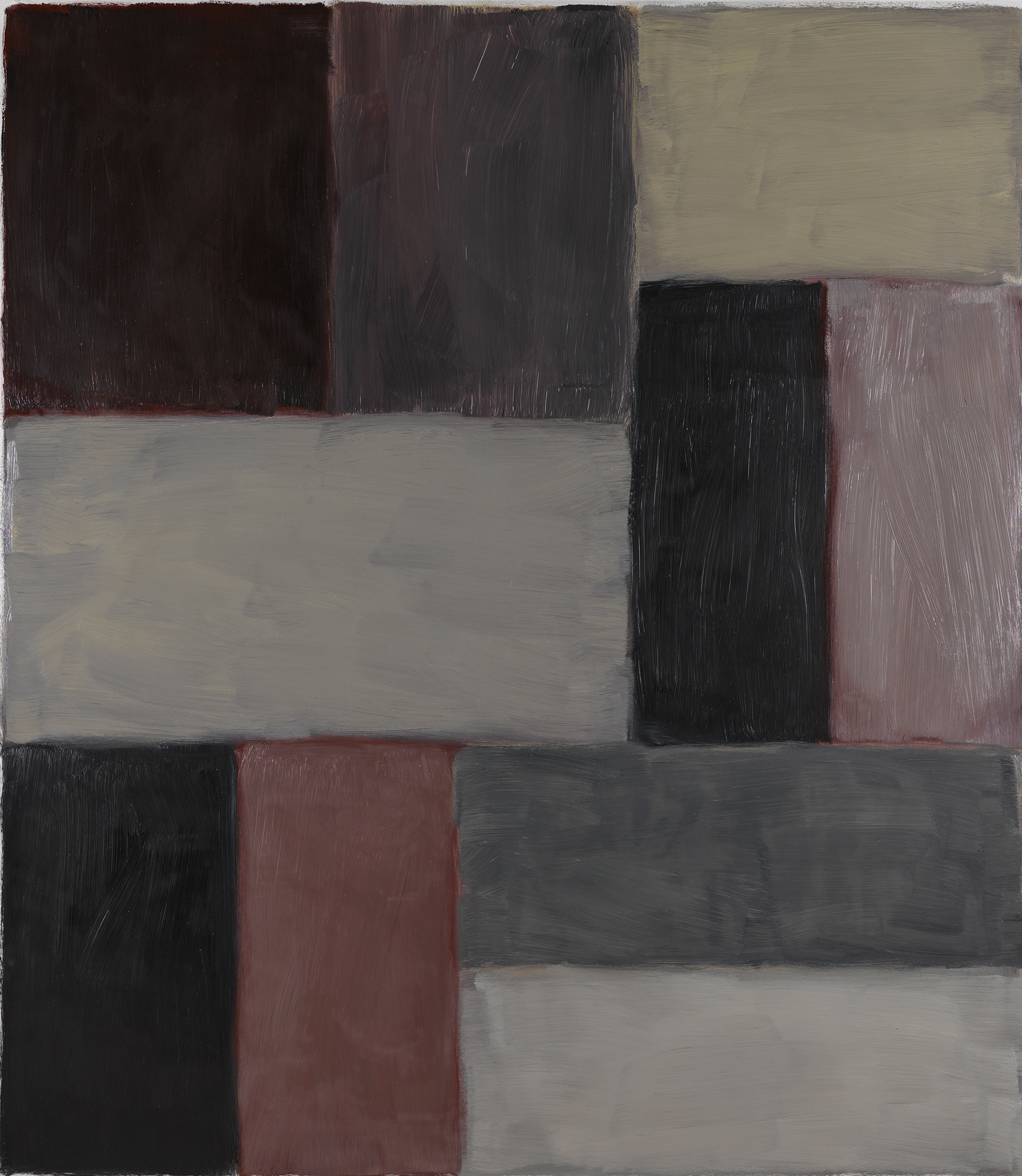 Abbildung eines abstrakten Gemäldes mit grauen, schwarzen und rosefarbigen Farbflächen