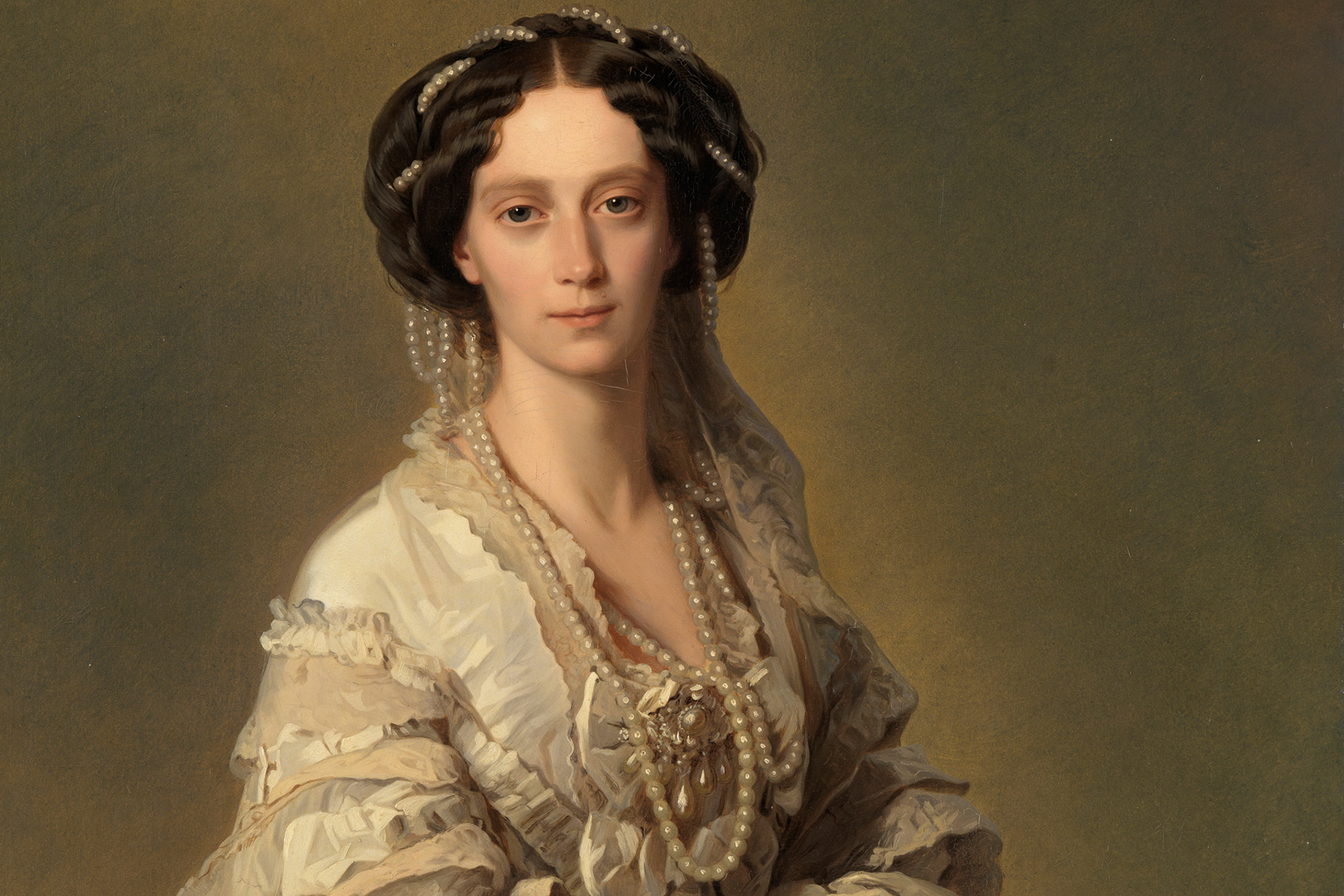 Porträt der Zarin Marie Alexandrowna von Rußland mit prunkvollem Perlenschmuck